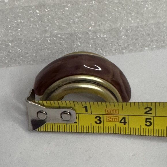 Vintage Gold Tone & Brown Chunky Clip On Earrings Retro Fashion Jewelry - Picture 3 of 4